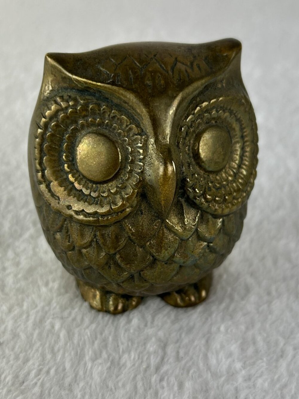 Vintage MCM Brass Owl Figurine Paperweight Mid-Century Modern 2 3/4 Inch